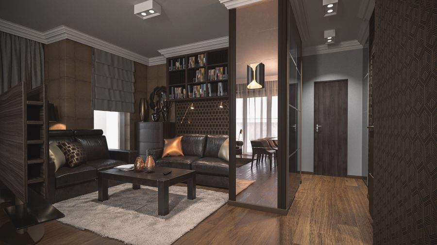 Elegáns nappali bőr kanapékkal