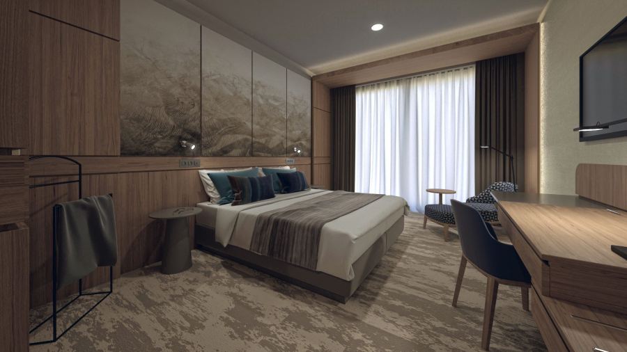 Vendégszoba látványterv. Render: Rideg Marcell