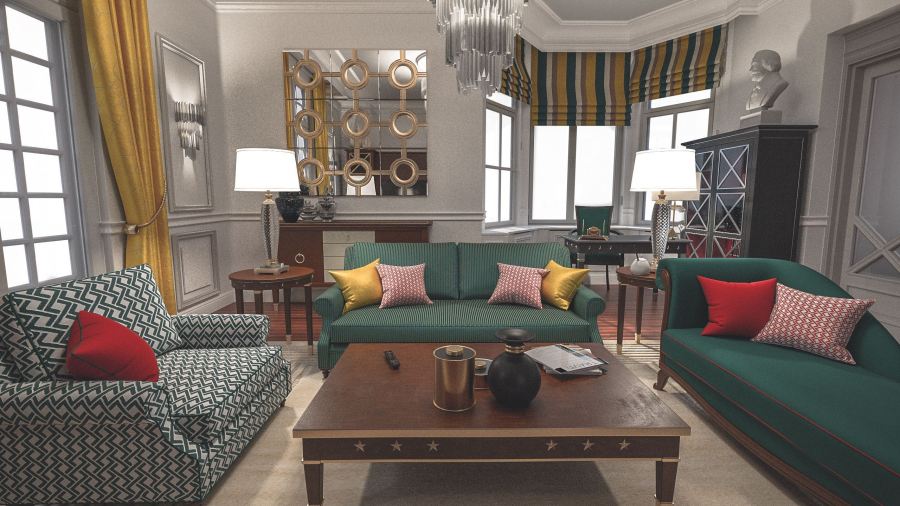 Szalon helyiség, látványterv. Render: Rideg Marcell