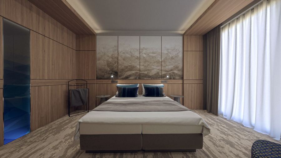 Vendégszoba látványterv. Render: Rideg Marcell