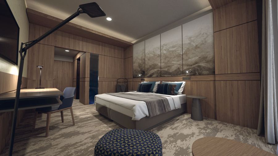 Vendégszoba látványterv. Render: Rideg Marcell