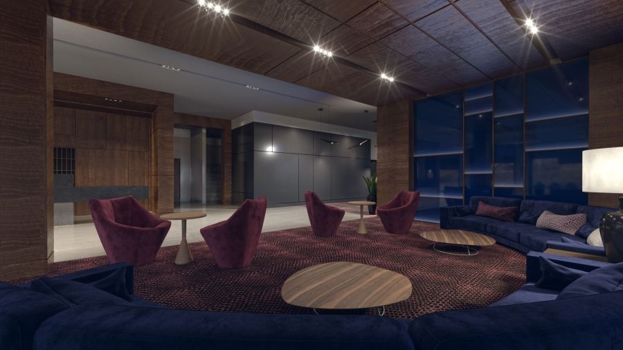 Lobbi pihenőrész, látványterv. Render: Rideg Marcell