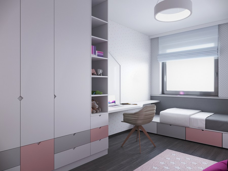Kislány szoba látványterv. Render: dotDesign