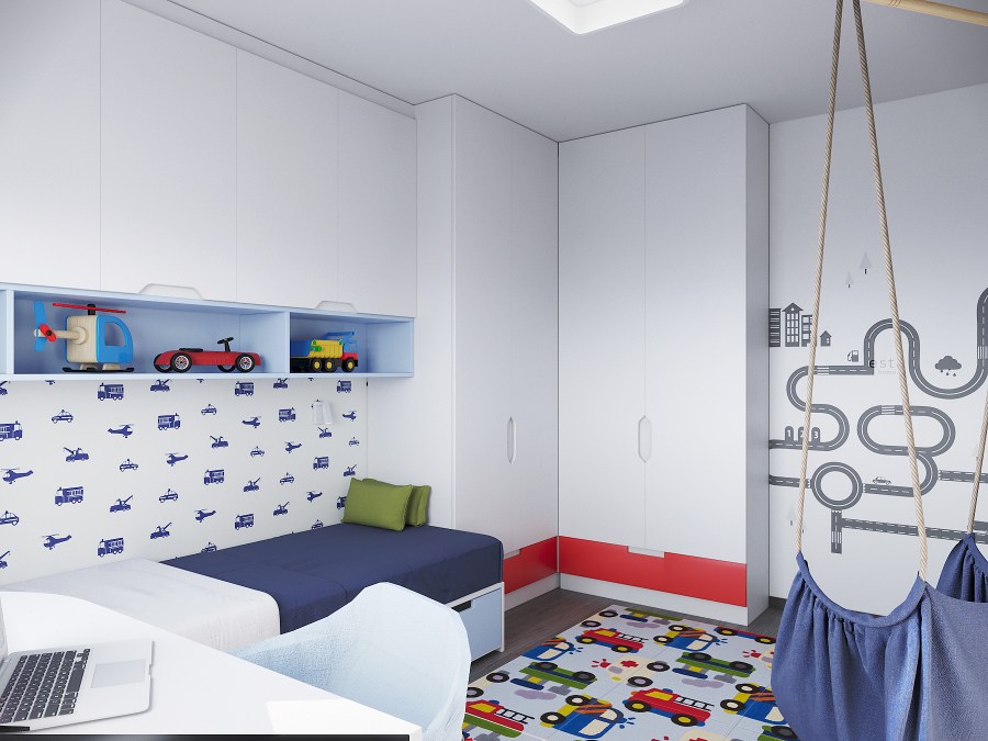 Kisfiú szoba látványterv. Render: dotDESIGN