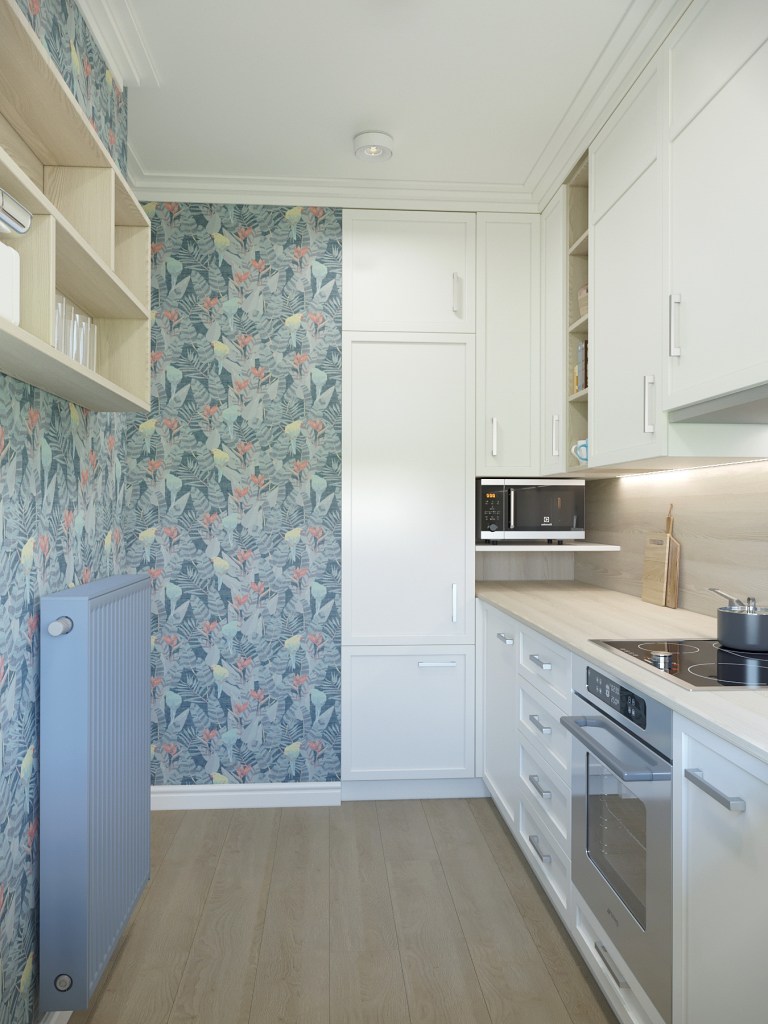 Konyha papagályos tapétával