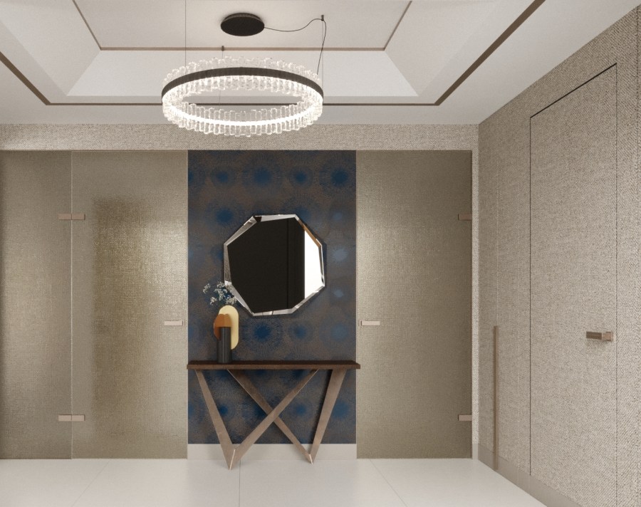 Síkban záródó üvegtextil és tapéta ajtók az előtérben