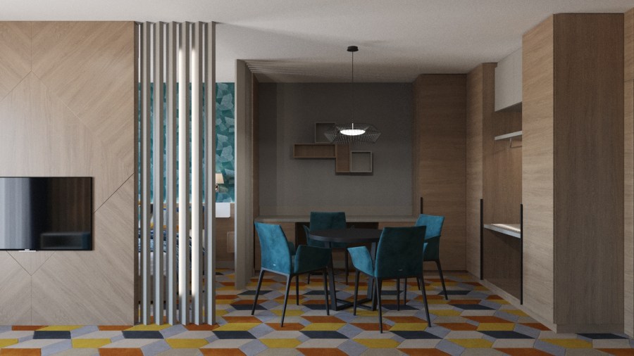 Hotel Európa fit családi apartman szoba látványterv. Render: http://dotdesign.hu/